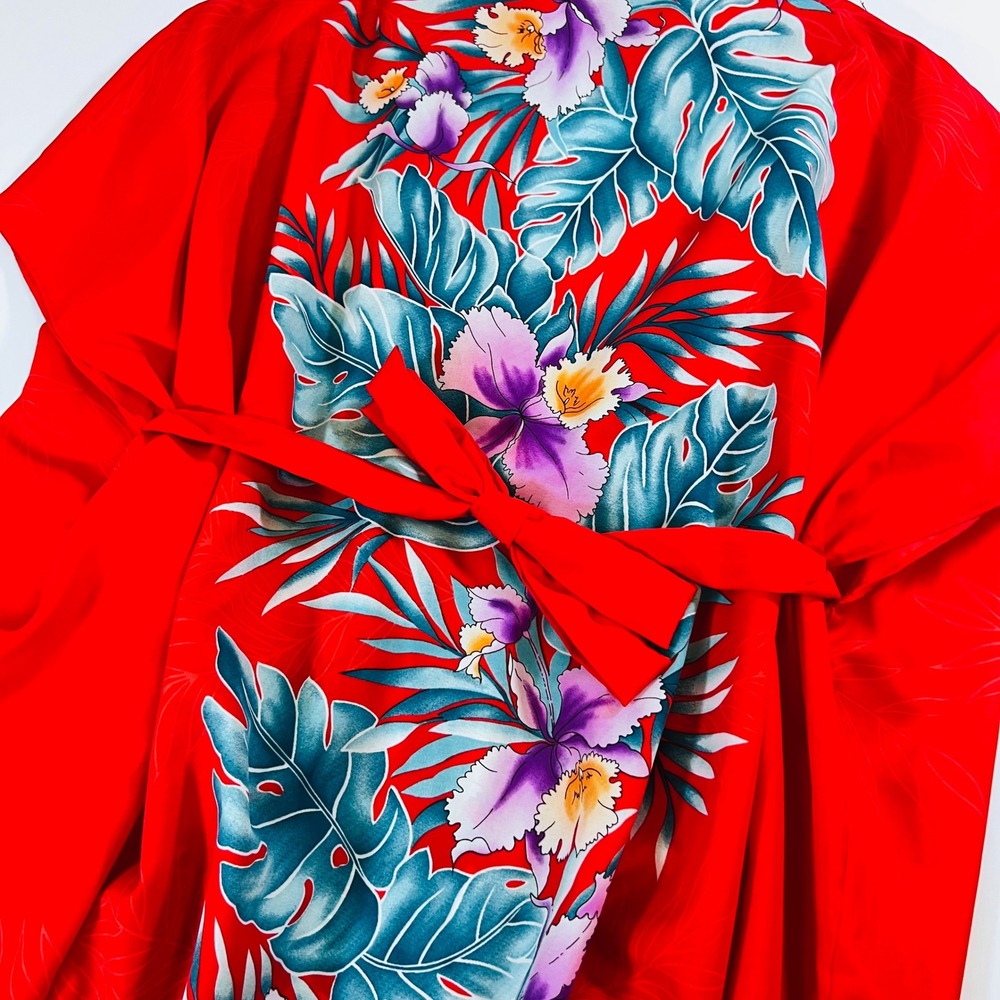 Vintage Hawaiian Dress One Size Red Floral Ti'a Made in Hawaii Maxi - Picture 7 of 8